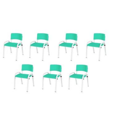 Imagem de Kit 7 Cadeira Iso Infantil Creche, Escola Base Branco Verde Água - LAU