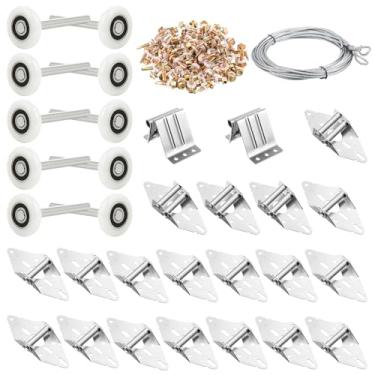 Imagem de Lounsweer Conjunto de dobradiças de rolo de porta de garagem 117 peças de reposição de corda de fio de parafuso de nylon rodas de garagem silenciosas de alta carga 6200RS kit de ajuste de hardware de