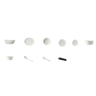 Imagem de Pratos de cerâmica listrados domésticos, talheres de mesa sob o esmalte branco puro - 40 peças para 6 pessoas