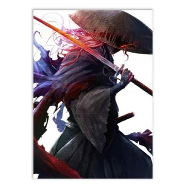 Imagem de Placa Decorativa Samurai Chapéu De Palha Espada Brilho Decoração Quarto Sala