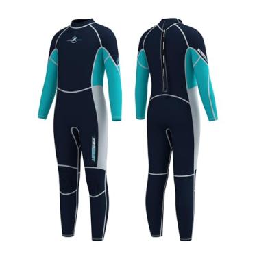 Imagem de Jsnorklet Roupa de mergulho infantil para meninos e meninas, 3 mm, com zíper nas costas, neoprene térmico, para mergulho, natação, esportes aquáticos