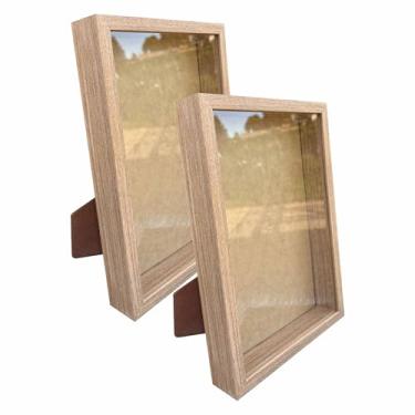 Imagem de Kit 2 Molduras Caixa Alta Expositora Com Suporte 20x30cm - Revestida - 1,5x4,5 Cor:Maple;Tamanho:20X30 cm