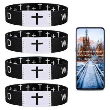 Imagem de Pmormyy Pulseira de 4 peças com versículo bíblico diário WWJD, pulseira vestível de Jesus Cristão para mulheres e homens - Pulseira What Would Jesus Do, Fibra de poliéster, Sem Pedra Preciosa