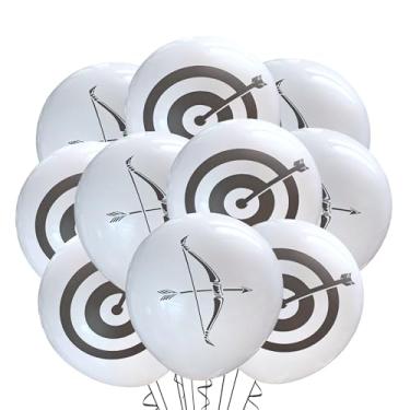 Imagem de Malayan Products Balões de tiro com arco e flecha, 12 unidades, decoração de aniversário de arco e flecha, loja de suprimentos para eventos de festa de bulseye, caça, arqueiro, fabricação de arco