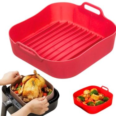 Imagem de Forma Quadrada De Silicone Para Air Fryer 16cm x 16cm Fritadeira Quadrada Antiaderente Para Airfryer Reutilizável Flexível Para Cozimento Ideal Para Fritadeira Elétrica Sem Óleo (Vermelha)