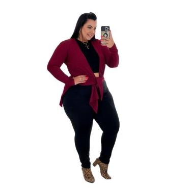 Imagem de Sobretudo Plus Size Feminino Cardigan Canelado Moda Inverno do 48 ao 5