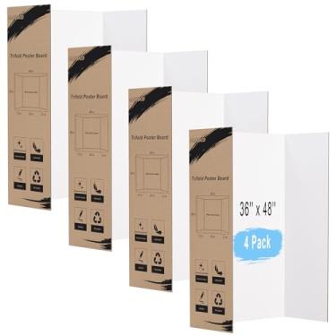 Imagem de HAUTOCO Quadro de pôster com três dobras 91 x 121 cm, pacote com 4 quadros grandes de três dobras, papelão ondulado branco para apresentações de feiras de ciências, projetos escolares, exibições de