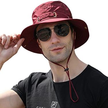 Imagem de Peicees Chapéu de sol masculino com proteção solar FPS 50+, chapéu de safári, para mulheres, homens, boonie, fivela/vermelho vinho
