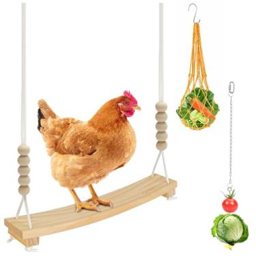 Imagem de Qinfly 3 peças de brinquedos de frango para acessórios de galinheiro, comedouro de vegetais, espeto de vegetais de frango, kit inicial para galinheiro, corrida, playground must have