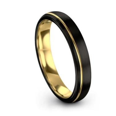 Imagem de Midnight Rose Collection Aliança de casamento de tungstênio 4 mm para homens mulheres 18 k ouro rosa banhado a ouro amarelo 18 k fora do conjunto linha preta escovado polido, Amarelo, ouro amarelo,