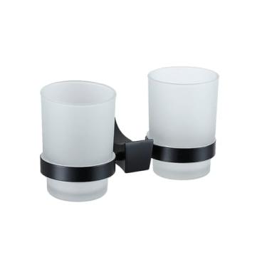 Imagem de Acessórios para banheiro preto fosco - Toalheiros simples/duplos com porta-papel e saboneteira | Suporte de parede com 4 peças, porta-copos duplo