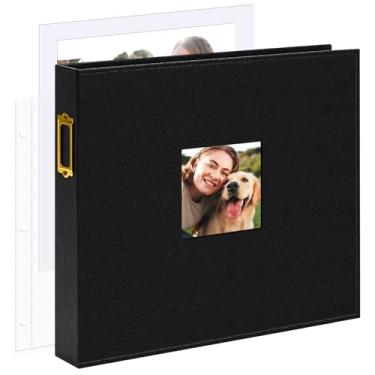 Imagem de Vienrose Álbum De Fotos Grande Com 3 Argolas, 12X12", Capa Couro, Recortes Em Branco, 50 Capas Plástico, 100 Páginas Para Casamento, Bebê, Família, Aniversário (Preto)
