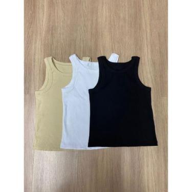 Imagem de kit 3 blusas regata feminina básica americana verão blogueira estilosa