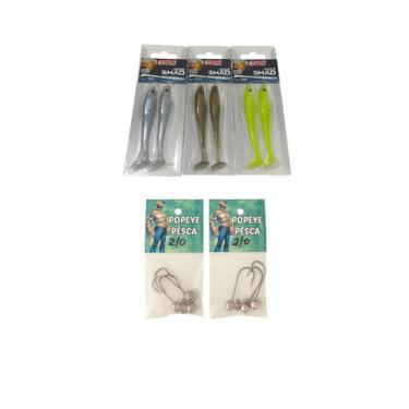 Imagem de Kit 6 Iscas Speed SHAD 9cm + 6 Jig Heads 4/5g | Cores Ice, Dourado e Limão | Pesca Água Doce e Salgada