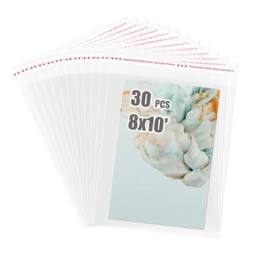 Imagem de Egofine Sacos de celofane autovedantes, 30 peças, sacos de mangas resseláveis transparentes para tapetes de fotos de 20 x 25 cm, tamanho da bolsa: 21 x 26 cm para tapetes de 20 x 25 cm