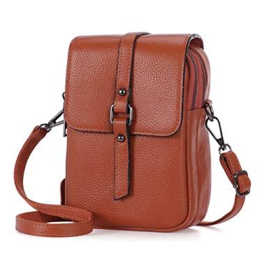 Imagem de XEYOU Bolsa feminina pequena para celular, leve, de couro legítimo, bolsa tiracolo de ombro, Marrom, Small
