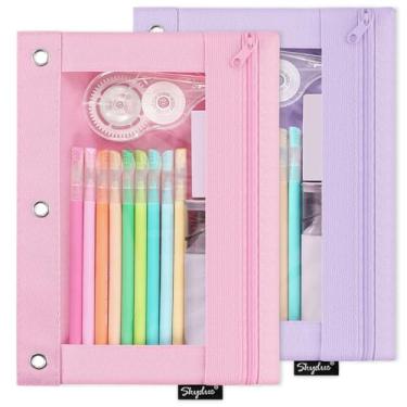 Imagem de SKYDUE Bolsa de lápis para fichário de 3 anéis, bolsas de lápis com zíper para meninas e meninos, estojo transparente para fichário, bolsa de lápis para fichário, bolsa de lápis de 3 anéis com zíper