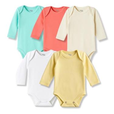 Imagem de Kit 5 Body Manga Longa Liso Suedine Bebê Cores Variadas - BigToon Kids