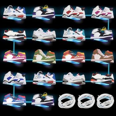 Imagem de DILIBRA Conjunto de 18 prateleiras flutuantes para exibição de sapatos com luzes, suporte de acrílico que muda de cor brilhante para parede, prateleiras de tênis transparentes e levitantes montadas na