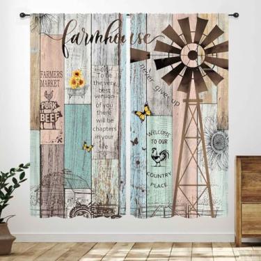 Imagem de Cortinas de cozinha de fazenda, rural Westen, rústica, animal, vaca, girassol, country, tábua de madeira, vintage, estilo chalé, tratamentos de janela para quarto, sala de estar, café, 2 painéis, 106