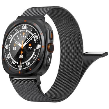 Imagem de Wanme Pulseiras de metal para Samsung Galaxy Watch Ultra de 47 mm (2025/2024), pulseira de substituição de aço inoxidável compatível com Samsung Galaxy Watch Ultra, mulheres e homens (preto)