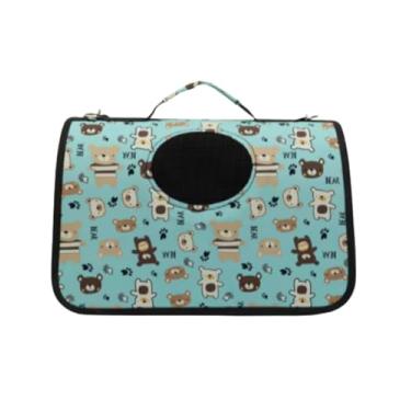 Imagem de Bolsa Mala de Transporte Pet Branco Estampada – Casinha Portátil para Cães e Gatos, Até 5Kg Ventilada, Dobrável, Ideal para Viagens e Passeios (Azul)