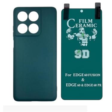 Imagem de Compativel com Moto Edge 60 Fusion - Capinha Capa Veludo Emborrachada Verde Militar + Pelicula de Ceramica 9d