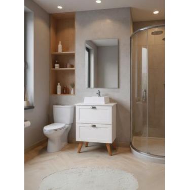 Imagem de Gabinete para Banheiro com Tampo Cuba e Espelho 60cm Retro Mdf Branco 