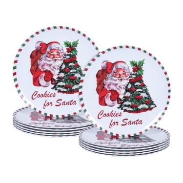 Imagem de Gofunfun Pratos de jantar de melamina de Natal de 25 cm, conjunto de pratos de 12 peças, leves e empilháveis para feriados e decoração Pratos de festa, ideais para salada, sobremesa, frutas e bolos