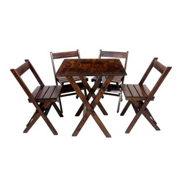 Imagem de Conjunto de Mesa 60x60 Quadrada com 4 Cadeiras para Bar Liso / Imbuia