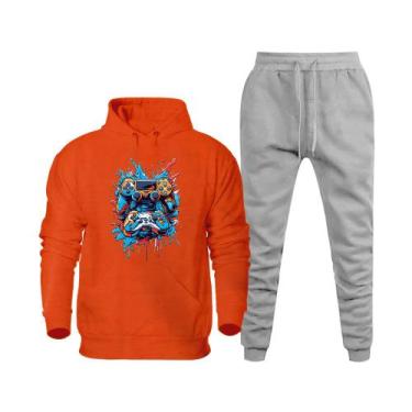Imagem de Conjunto de Frio Moletom Abrigo Masculino Blusa Canguru e Calça Quenti
