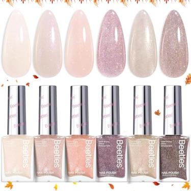 Imagem de Conjunto de esmalte Beetles, kit de esmalte de unhas nude de 6 cores brilhante nude gelatina rosa champanhe névoa de secagem rápida presentes para mulheres salão de beleza DIY kit de manicure