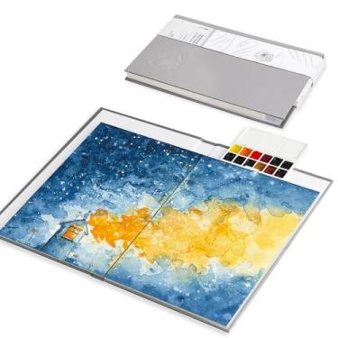 Imagem de Paul Rubens Caderno de desenho de aquarela de viagem, 24 folhas 63,5 kg/300 g/m², 100% algodão, sem ácido, prensado a quente, diário de aquarela com efeito glitter (19,5 x 13,5 cm), com 12 cores
