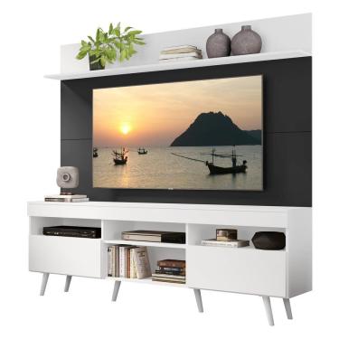 Imagem de Rack Painel e Suporte Tv 65 Branco Preto com Prateleira