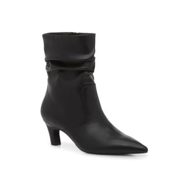 Imagem de Coutgo Botas femininas de cano baixo, salto gatinho, bico fino, zíper lateral, sapatos de outono, Preto frio., 36