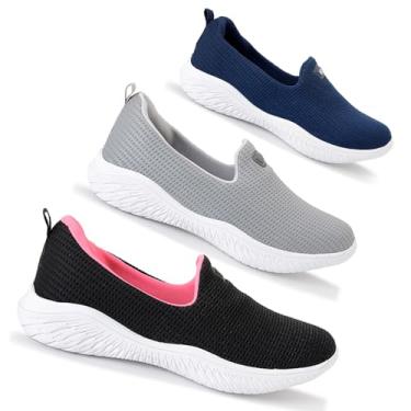 Imagem de Kit 3 Sapatilha Feminina Ortopédica Calce Fácil Sem Cadarço Leve Confortável (Preto Rosa/Marinho/Cinza, BR, Adulto, Numérico, 39)