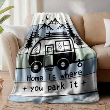 Imagem de WADORN Cobertor de acampamento, macio, aconchegante, acampamento, viagem, carro, cobertor felpudo de flanela, presentes de acampamento para escritório, sala de estar, sofá-cama, poltronas, 140 x 128