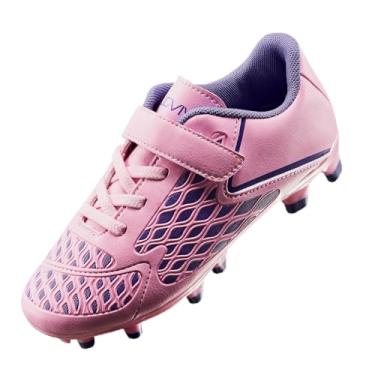 Imagem de LIGVIV Chuteiras de futebol para meninos e meninas – sem cadarço – chão firme ao ar livre, Rosa, roxo, 9 Toddler