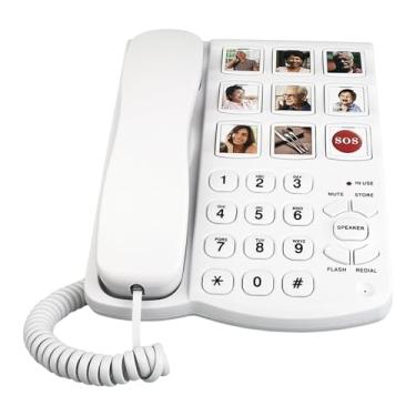 Imagem de KiBcsLic Telefone com fio para idosos, botão grande, conveniente, telefone fixo com memória, volume ajustável, campainha para quarto de casa de repouso para
