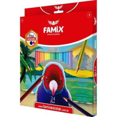 Imagem de Lápis de COR Sextavado 24 Cores - Pacote com 6 - Famix