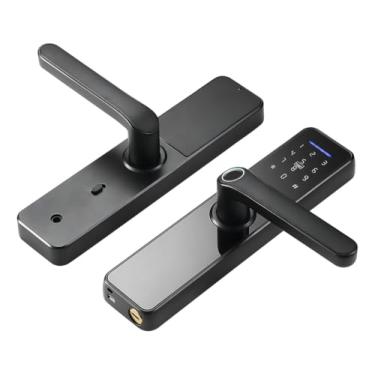Imagem de Fechadura Digital Biométrica, Preto, Metal, Wi-Fi, Controle por App, Reconhecimento Facial, Moderno, K7, Residencial