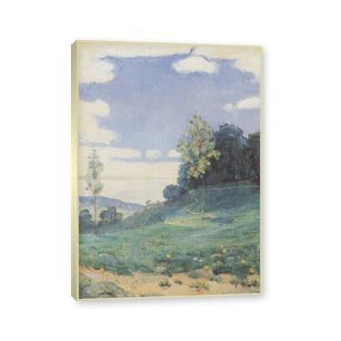 Imagem de Moldura de champanhe. Pinturas a óleo famosas, (duas pequenas árvores) de Ferdinand Hodler, reprodução impressa em tela, arte de cenário para decoração de sala de estar. 50 x 70 cm - 19,6 x 27,5 pol