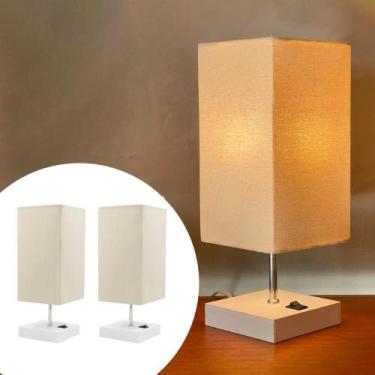 Imagem de Kit 2 Abajur Luminária De mesa Clássico Quadrado Madeira Com Interrupt