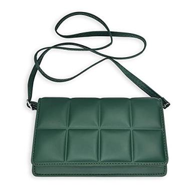 Imagem de Bolsa tiracolo pequena acolchoada feminina bolsas e carteiras de couro PU cor sólida bolsa de ombro única bolsa quadrada, Verde, 8.07*4.72*2.75