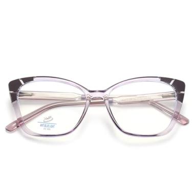 Imagem de Armação Óculos Olho de Gato TR90 Feminina Lentes Sem Grau Bloqueio Luz Azul e UV400 (Roxo)