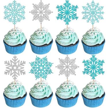 Imagem de Rsstarxi 36 Pack Snowflake Cupcake Toppers Silver Light Blue Snowflake Cake Decorations for Winter Frozen Theme Baby Shower Kids Birthday Christmas Frozen Party Decorations Supplies