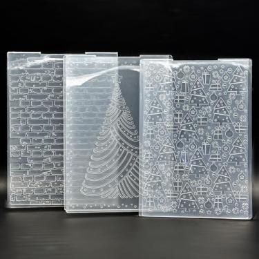 Imagem de 3 pastas em relevo, árvore de Natal, parede de tijolos para fazer cartões, estêncil, molde de decoração de cartão de papel de plástico, para álbum de recortes, artesanato, 12 x 17 cm (elementos de