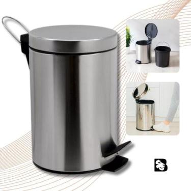 Imagem de Lixeira Inox 12 Litros Com Cesto Removível De Lixo de Aço Com Pedal Ba