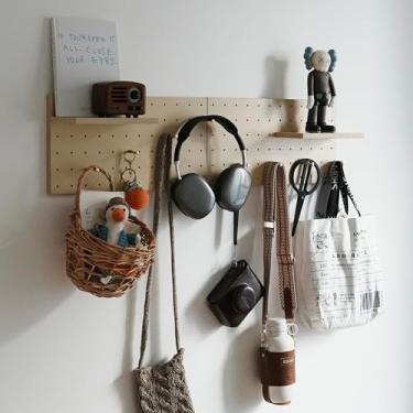 Imagem de XAOMLP Prateleira de ganchos de parede de armazenamento de organização de exibição modular de quadro de madeira (acabamento colorido de bétula-A)