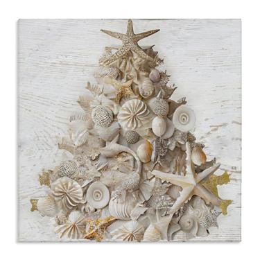 Imagem de Stupell Industries Arte de parede em tela rústica com concha do mar, design por Sasha, 61 x 61 cm